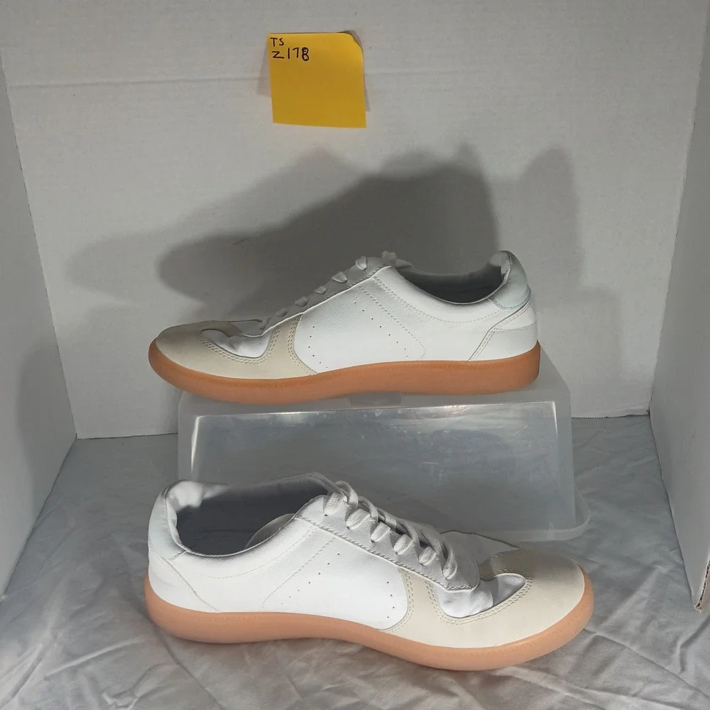 J.‎ Crew White Beige Gum Sole Leather Sneakers Shoes Size 11